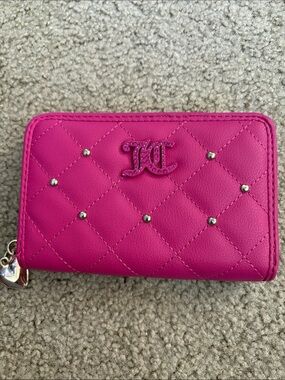 Juicy Couture Quilted Hot Pink Zip-Around Wallet with Stud Accents